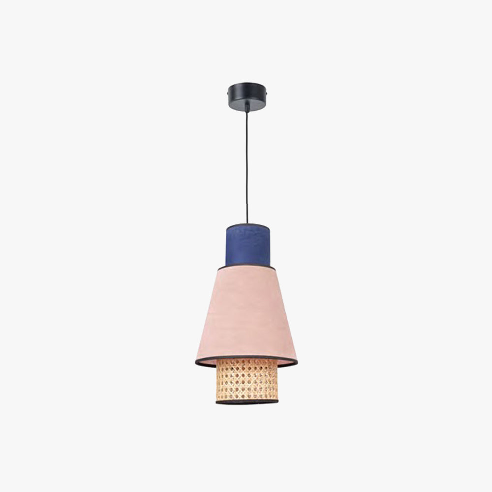Ritta Cylindrical Fabric/Rattan Pendant Light, Pink/Royal Blue